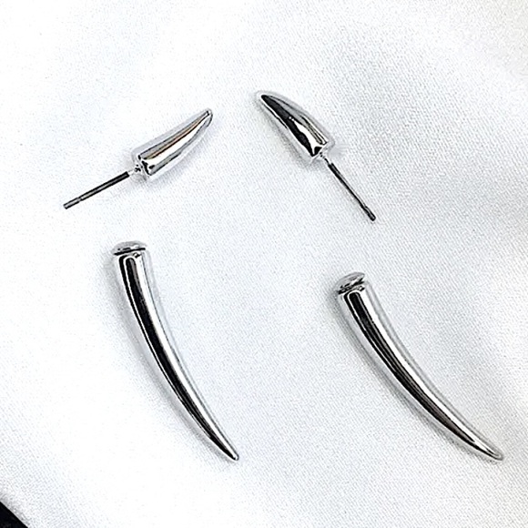 Silver Horn Spiked Earrings Punk Minimalist Fashion Unique Creative Handmade - Picture 6 of 11